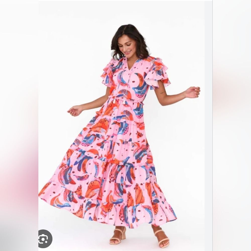 Maude Vivante Sana Colorful Ruffled Maxi Dress Small